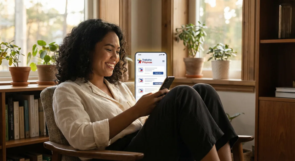 Filipino helper browsing job opportunities on the Helpers app